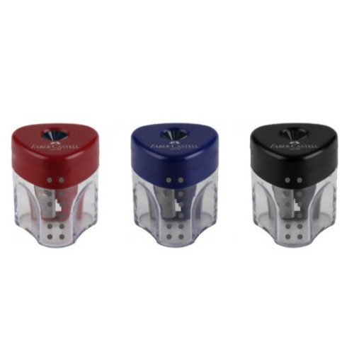 Одинарная точилка Faber-Castell Grip Mini цветная с прозрачным контейнером, 183401