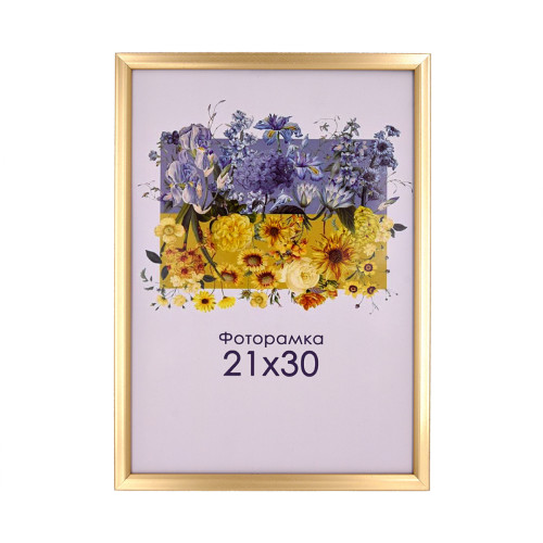 Фоторамка золотая 21x30(А4) со стеклом (пластиковый багет)