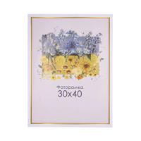 Фоторамка біла із золотом 30х40 А3 зі склом (пластиковий багет)