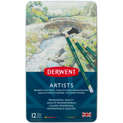 Набор цветных карандашей Artists 12 шт, металлическая коробка Derwent