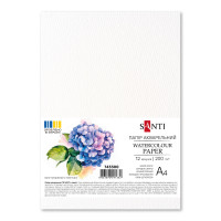 Папір для акварелі SANTI, А4 (21x29,7 см), 15 аркушів, 200 г/м², пакет ПЕ