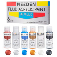 Набір рідких акрилових фарб Fluid Metallic 6x60 мл, MEEDEN
