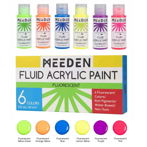 Набор жидких акриловых красок Fluid Fluorescent 6x60 мл MEEDEN