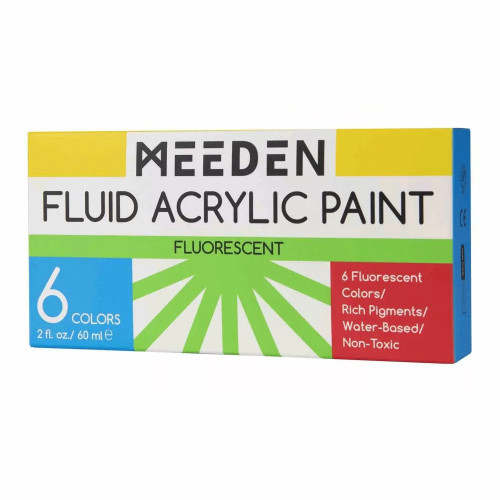 Набор жидких акриловых красок Fluid Fluorescent 6x60 мл MEEDEN Набор жидких акриловых красок Fluid Fluorescent 6x60 мл MEEDEN