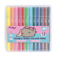 Набір двосторонніх фломастерів 12 кольорів, YES Pusheen