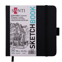 Скетчбук для маркерів і олівців SANTI, 15x15 см, 80 аркушів, тверда обкладинка, PU 110 г/м², чорний