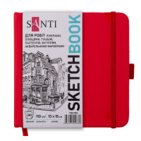 Скетчбук для маркерів і олівців SANTI, 15x15 см, 80 аркушів, тверда обкладинка, PU 110 г/м², червоний