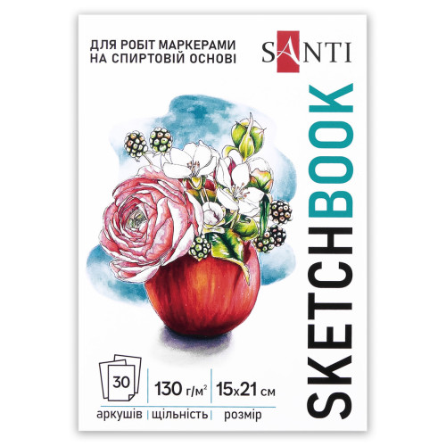 Скетчбук для маркеров и карандашей SANTI Blossom, А5, 30 листов, склейка, 130 г/м2