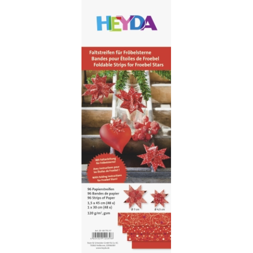 Набор бумажных полосок, красный 2, 1,5x45 см (48шт), 1x30см (48шт.), Heyda