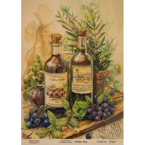 Декупажная карта на крафт бумаге 21x29,7см, Ботаника Винтаж, №0002