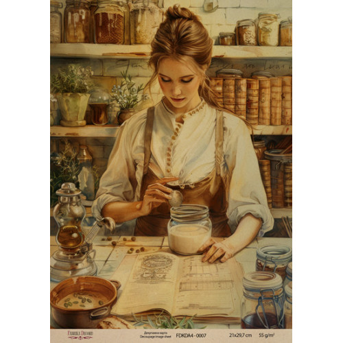 Декупажная карта на крафт бумаге 21x29,7см, Ботаника Винтаж, №0007