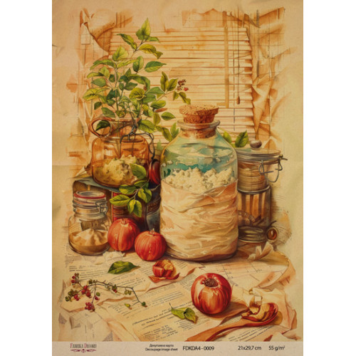 Декупажная карта на крафт бумаге 21x29,7см, Ботаника Винтаж, №0009