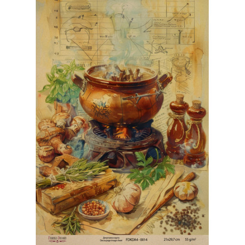 Декупажная карта на крафт бумаге 21x29,7см, Ботаника Винтаж, №0014