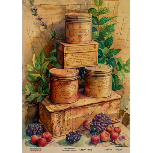 Декупажная карта на крафт бумаге 21x29,7см, Ботаника Винтаж, №0015