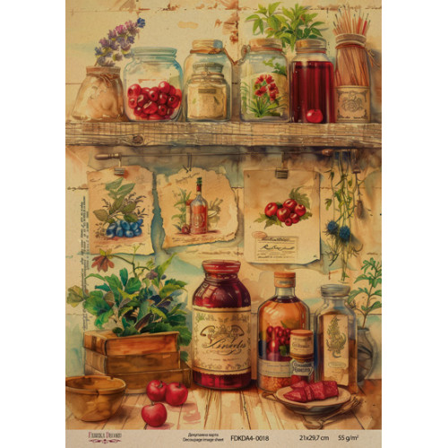 Декупажна карта на крафт-папері 21x29,7 см, Бабусина кухня, №0018