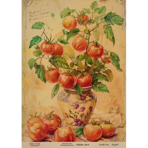 Декупажная карта на крафт бумаге 21x29,7см, Ботаника Винтаж, №0019