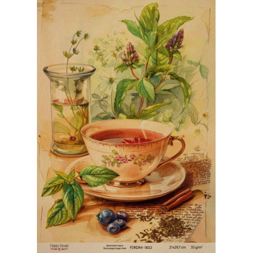 Декупажна карта на крафт-папері 21x29,7 см, Зелений чай, №0022