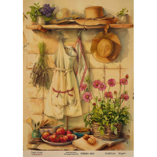 Декупажная карта на крафт бумаге 21x29,7см, Ботаника Винтаж, №0035