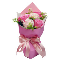 Букет из розовых и кремовых роз и гвоздики Хорошее Настроение