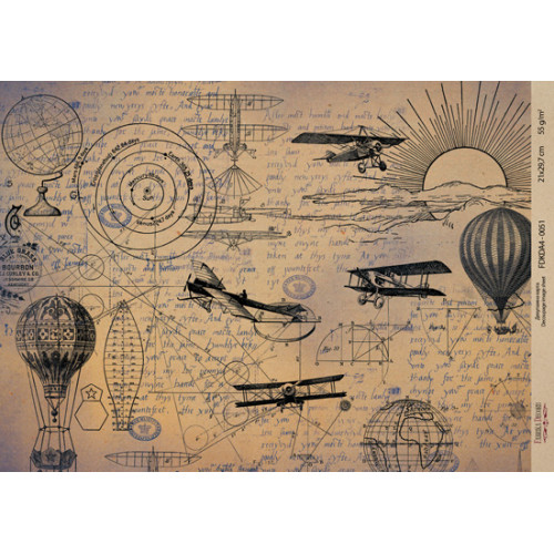 Декупажная карта на крафт бумаге 21x29,7см, Scienze antiche, №0051