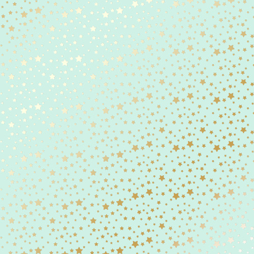 Аркуш одностороннього паперу з фольгуванням, дизайн Golden stars, Mint, 30,5x30,5 см