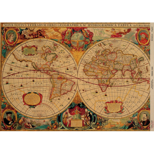 Декупажная карта на крафт бумаге 42x29,7 см,  Старинная карта , №0045