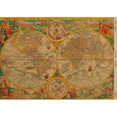 Декупажная карта на крафт бумаге 42x29,7 см,  Старинная карта , №0046