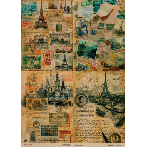Декупажная карта на крафт бумаге 29,7x29,7 см,  Париж, Париж , №0047