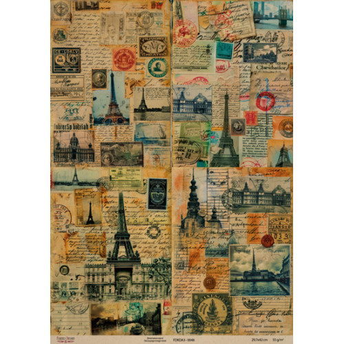 Декупажная карта на крафт бумаге 29,7x29,7 см,  Париж, Париж , №0048