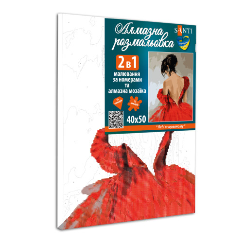 Картина по номерам с алмазной мозаикой SANTI Леди в красном, 40x50см Картина по номерам с алмазной мозаикой SANTI Леди в красном, 40x50см