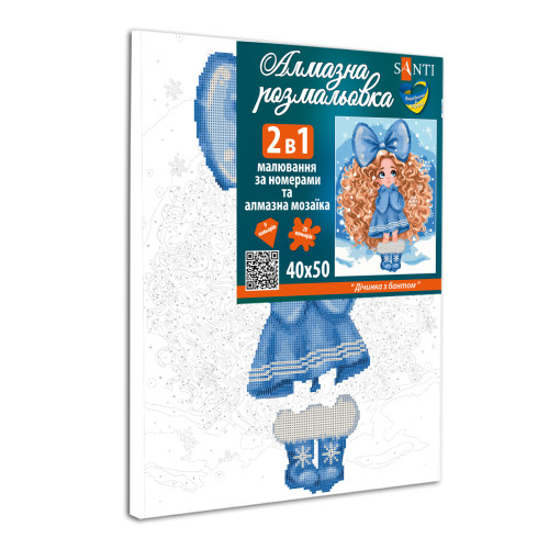 Картина по номерам с алмазной мозаикой SANTI Девочка с бантом, 40x50см Картина по номерам с алмазной мозаикой SANTI Девочка с бантом, 40x50см