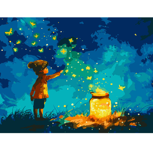 Картина по номерам с LED подсветкой SANTI Мальчик и светлячки, 40x50см