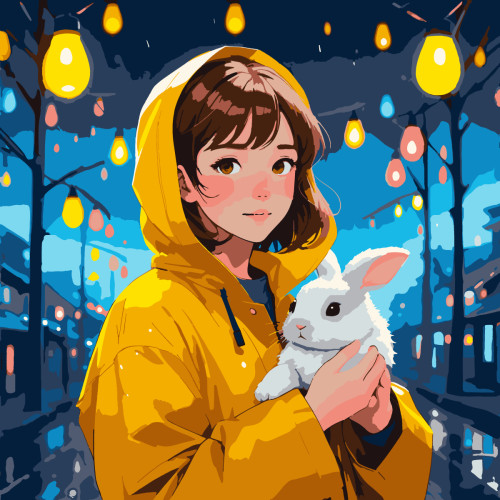 Картина по номерам с LED подсветкой SANTI Девушка с зайчиком, 40x40см