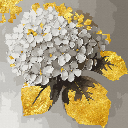 Картина по номерам с поталью SANTI Золотая гортензия, 40x40см