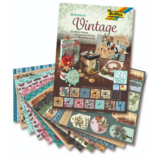 Набор бумаги для скрапбукинга VINTAGE, 24x34см, 80/270г/м2, 26 листов, Folia