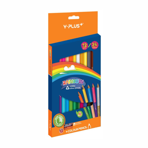 Двусторонние цветные карандаши RAINBOW jumbo 12/24цв Y PLUS