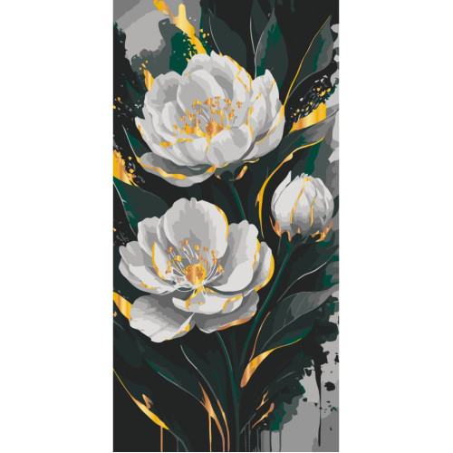 Картина по номерам с металлическими красками Золото пионов 13159-AC, 40х80 см Картина по номерам с металлическими красками Золото пионов 13159-AC, 40х80 см