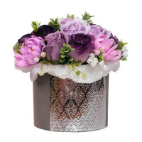 Композиция Люкс Аметист с цветами из мыльной пенки в шляпной коробке, 200 x 200 x 190 мм