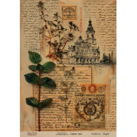 Декупажная карта на крафт бумаге 21x29,7см, Ботаника Винтаж , №0064