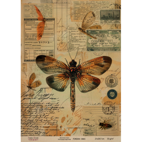 Декупажная карта на крафт бумаге 21x29,7см, Ботаника Винтаж , №0065