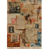 Декупажная карта на крафт бумаге 21x29,7см, Ботаника Винтаж , №0068