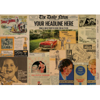 Декупажная карта на крафт бумаге 29,7x21см, Retro Collage , №0073