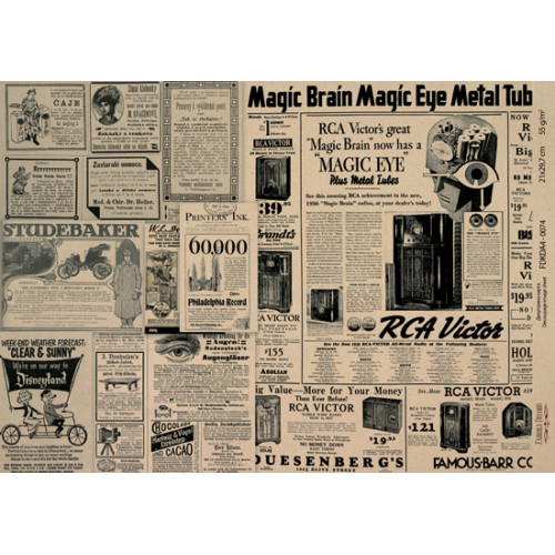 Декупажная карта на крафт бумаге 29,7x21см, Vintage Newspaper , №0074