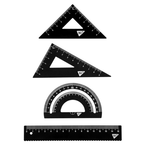 Набір лінійок YES (4 предмети), лінійка 15 см, метал