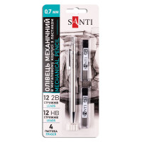 Олівець механічний SANTI 0,7 мм, металевий корпус, з грифелями HB і 2B