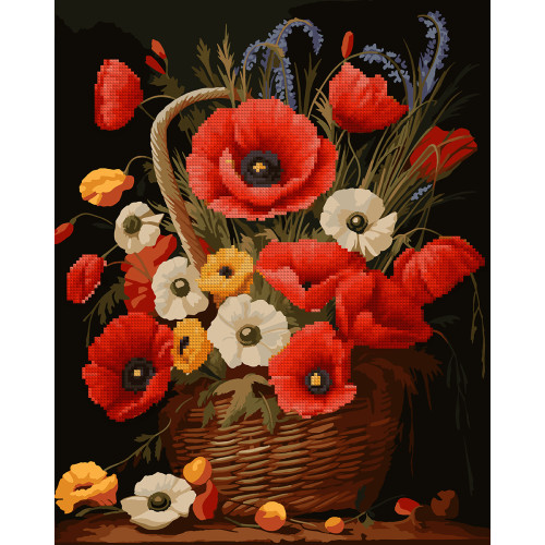 Картина по номерам с алмазной мозаикой SANTI Корзина с маками, 40x50 см