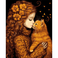 Картина за номерами 40x50 см, SANTI Дівчинка і кошеня