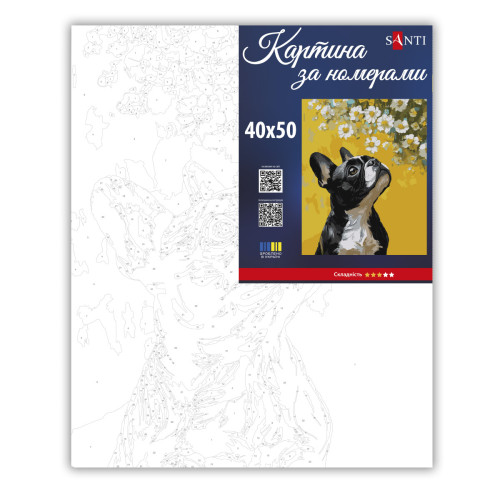 Картина по номерам 40х50 см, SANTI Бульдог и цветы Картина по номерам 40х50 см, SANTI Бульдог и цветы