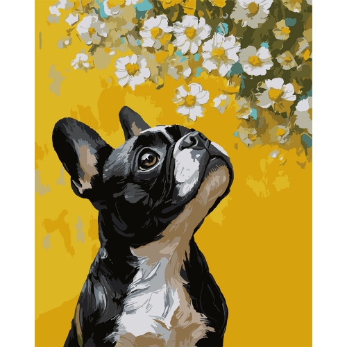 Картина по номерам 40х50 см, SANTI Бульдог и цветы