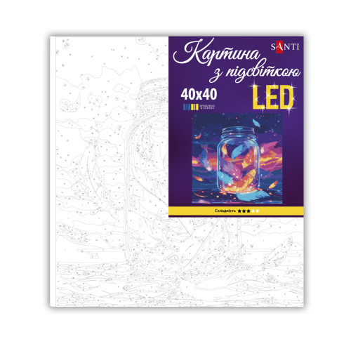 Картина по номерам с LED подсветкой 40х40 см, SANTI Магические перья Картина по номерам с LED подсветкой 40х40 см, SANTI Магические перья
